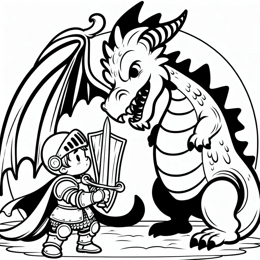 Un jeune chevalier courageux qui combat redoutable dragon pour protéger son royaume