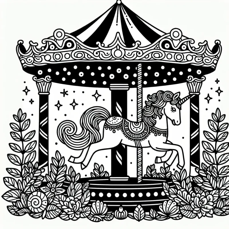 Un carrousel enchanté avec des licornes saupoudré de magie