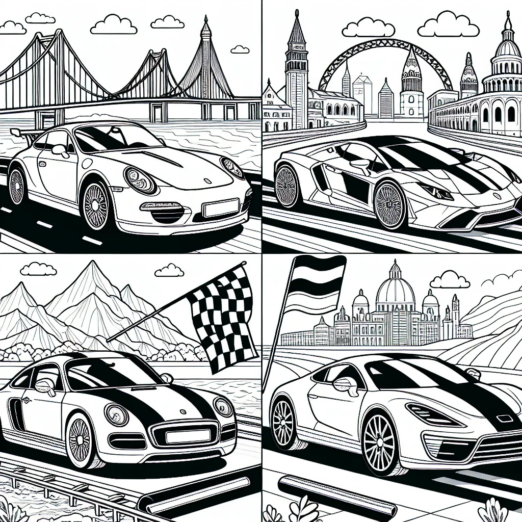 Dessine et colore des voitures par marque célèbres telles que Porsche, Ferrari, Lamborghini, et Audi. Chacune dans leur propre décor symbolisant leur pays d'origine. C'est ton moment pour être un designer automobile!