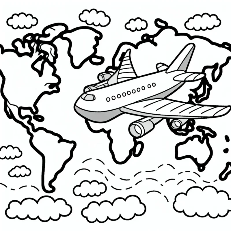 On a besoin d'un dessin d'un avion qui voyage à travers les continents.