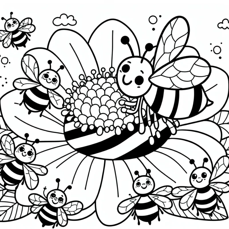 Une famille d'abeilles qui collectent le nectar d'une fleur