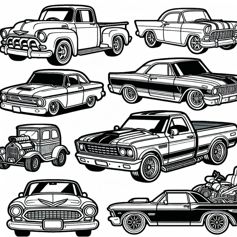 Dessine une variété de voitures classées par marque