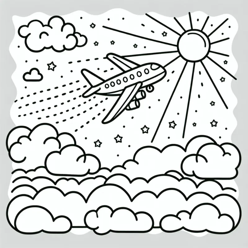 Un avion qui vole au-dessus des nuages avec le soleil qui brille à l'arrière-plan