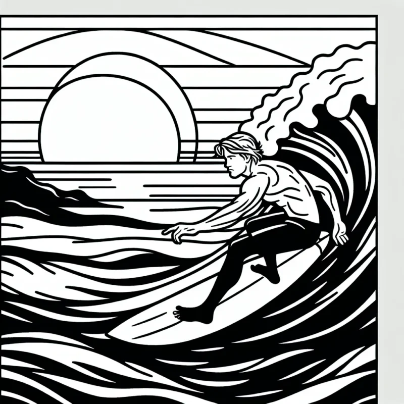Surfeur en action sur une grande vague au coucher du soleil