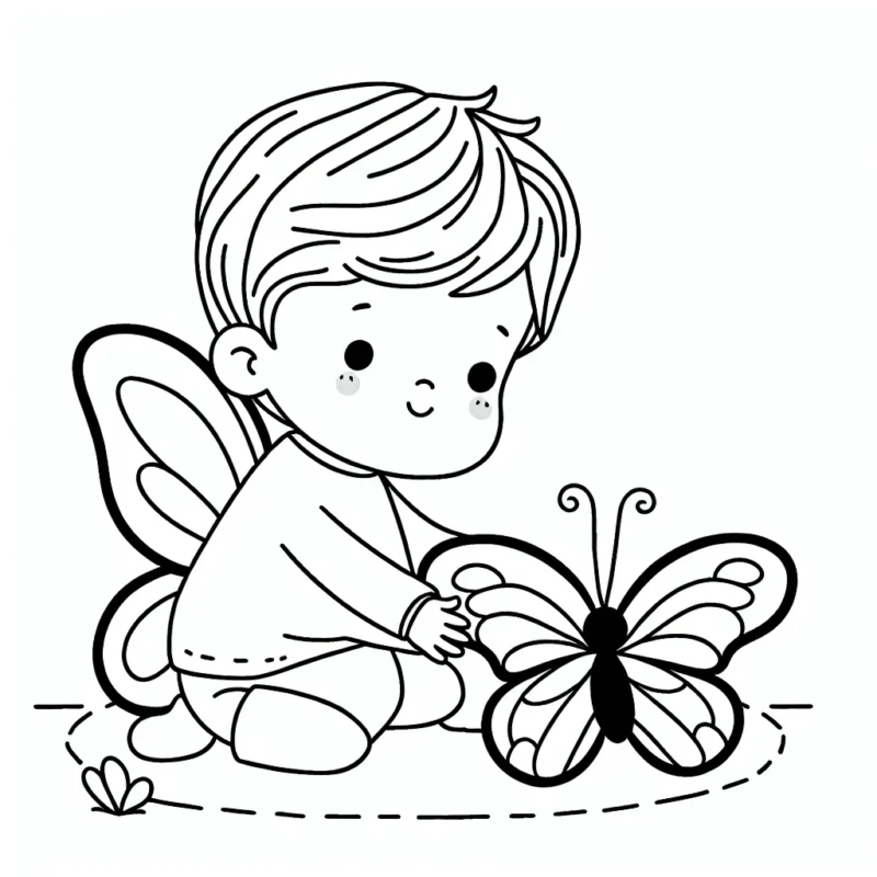 Un petit garçon apprend à voler avec sa nouvelle paire d'ailes de papillon