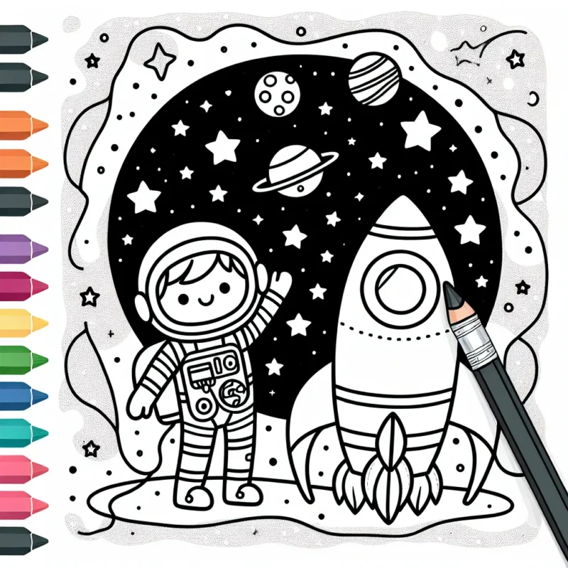 Un astronaute se prépare à embarquer sur une fusée multicolore prête à décoller vers l'espace étoilé