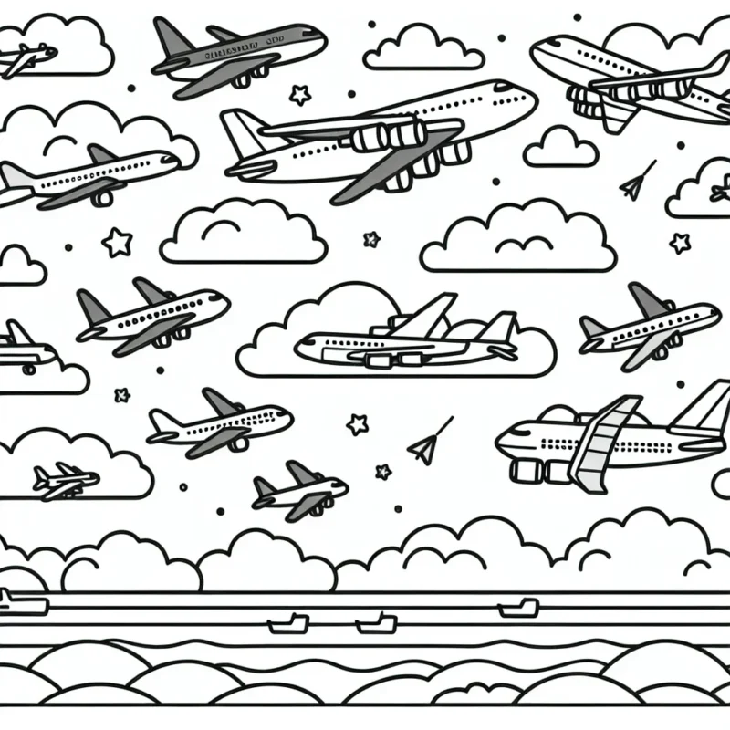 Un ciel rempli d'avions volants de différents types et tailles