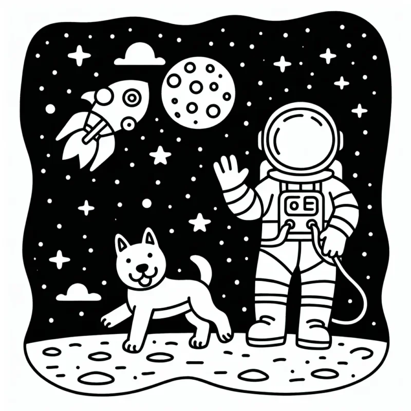 Un astronaute joue avec son chien sur la lune
