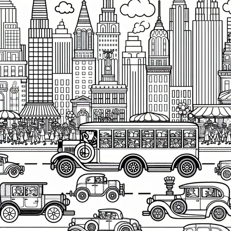 Imaginer une parade de voitures anciennes dans une ville animée