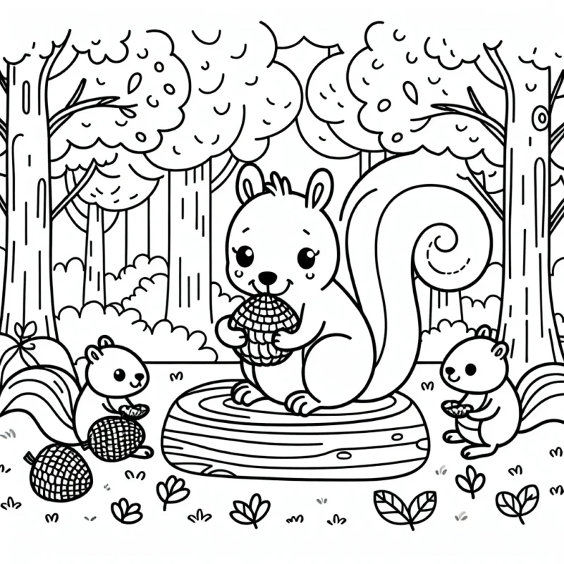 Un petit écureuil se donnant un festin avec une forêt enchanteuse en toile de fond