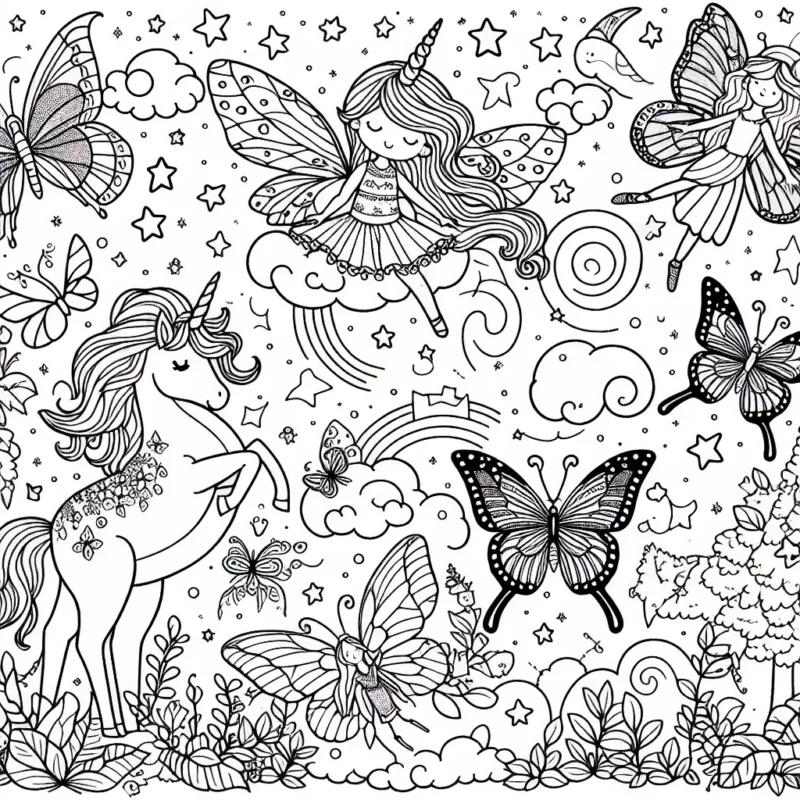 Il était une fois un monde féerique peuplé de licornes douces, de fées brillantes et de papillons enchantés. Vous êtes invité à apporter des couleurs à ce beau monde magique !