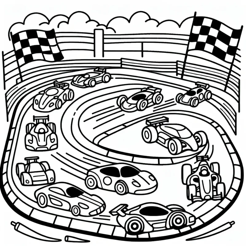Un circuit automobile animé avec différentes voitures de course