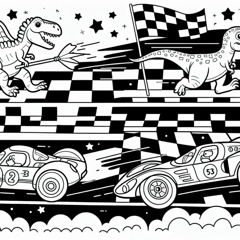 Une course effrénée entre des dinosaures et des voitures de course