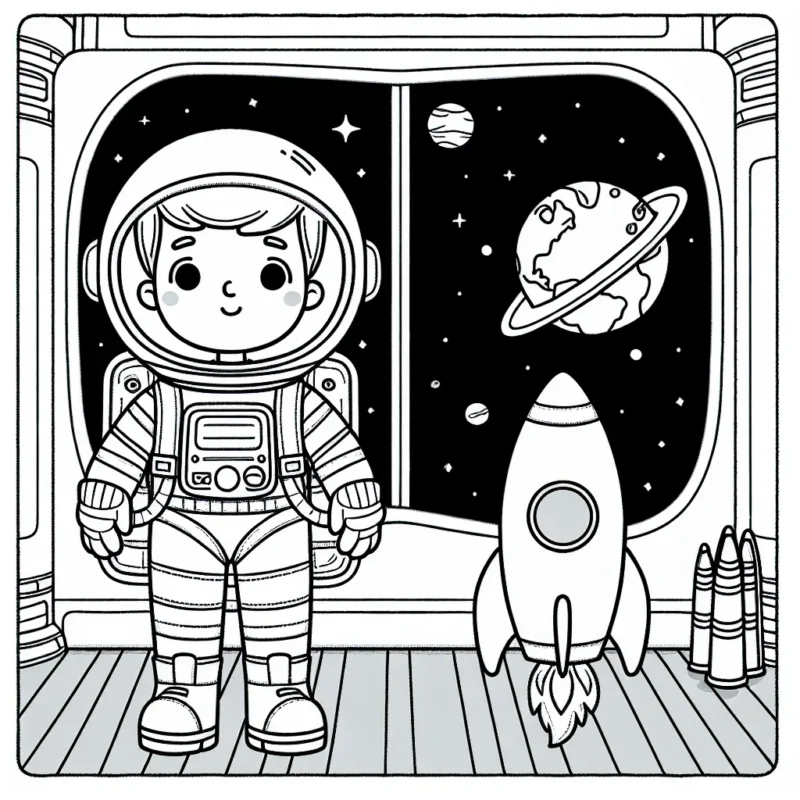 Un astronaute se prépare à embarquer dans sa fusée pour une nouvelle mission spatiale. Il contemple la Terre depuis la salle d'embarquement, tout en ajustant son casque d'astronaute.