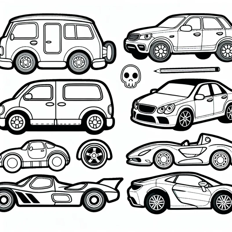 Dessine une voiture unique pour chaque marque. Assure-toi de représenter les détails spécifiques de chaque modèle.