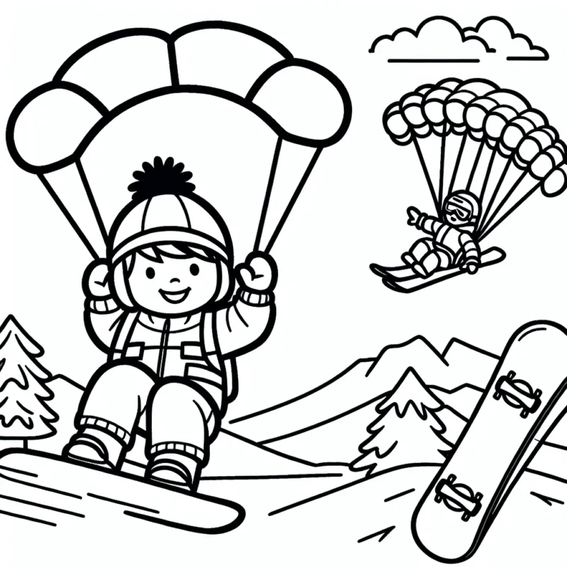 Un jeune aventurier fait du parachutisme, du ski extrême et du surf des neiges.