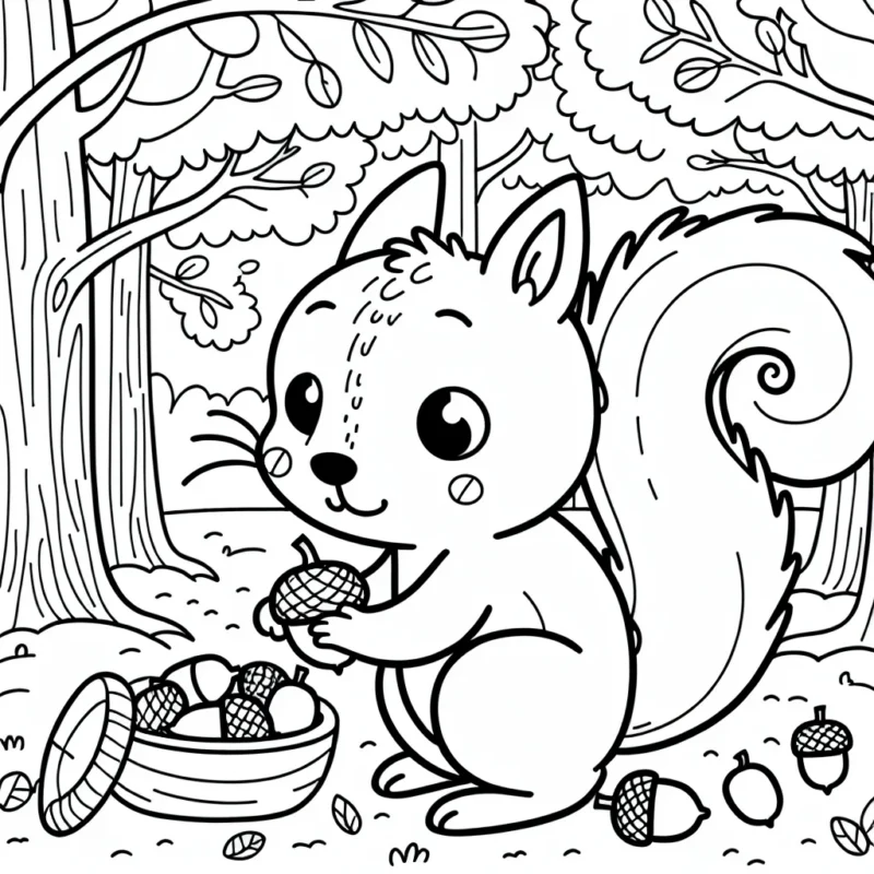 Un écureuil espiègle jouant avec des glands dans une forêt automnale