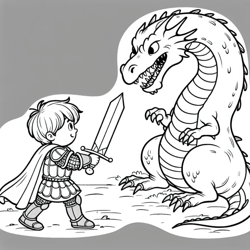 Un jeune chevalier courageux défendant son royaume contre un dragon terrifiant