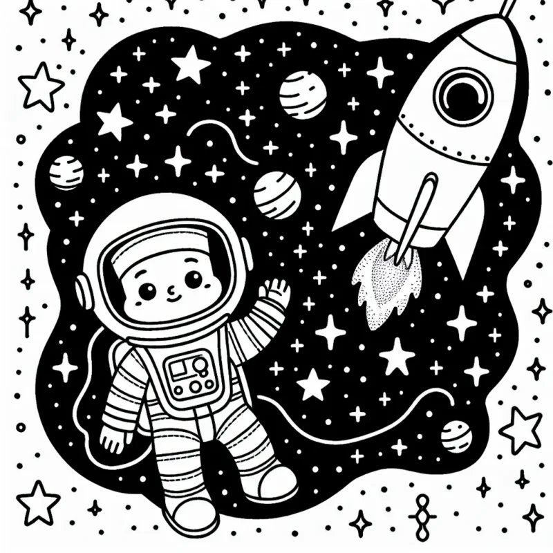 Un astronaute émerveillé contemplant les étoiles chatoyantes dans l'espace tout en flottant librement à côté de sa fusée interplanétaire.