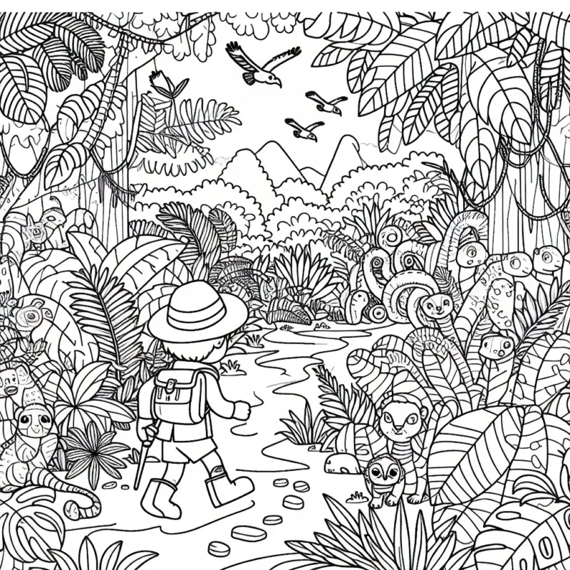 Un petit explorateur courageux qui tente de traverser la jungle d'Amazonie remplie de créatures merveilleuses et de plantes exotiques.