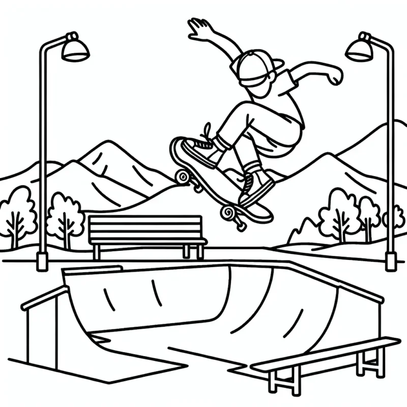 Un skateur exécutant un saut périlleux dans un parc à skate, avec des montagnes en arrière-plan