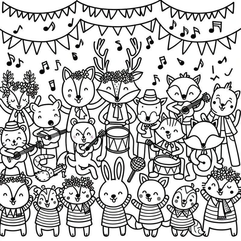 Une bande joyeuse d'animaux de la forêt organise un festival de musique.