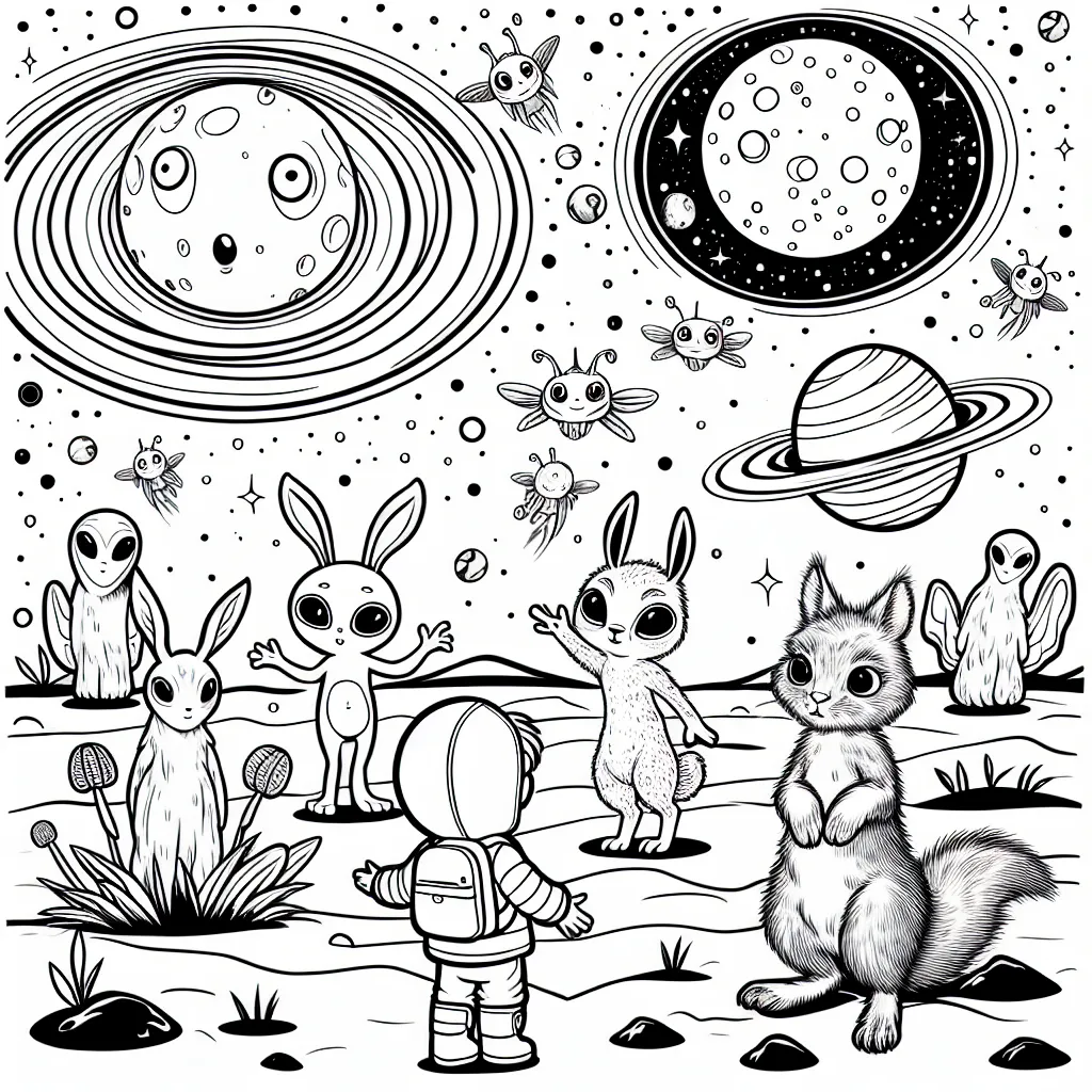 Un jeune explorateur découvrant une nouvelle planète peuplée d'extraterrestres amicaux et d'animaux spatiaux.