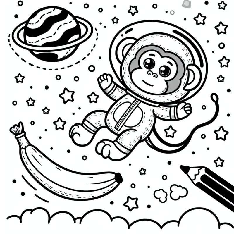 Un singe astronaute flottant dans l'espace avec une banane like un satellite