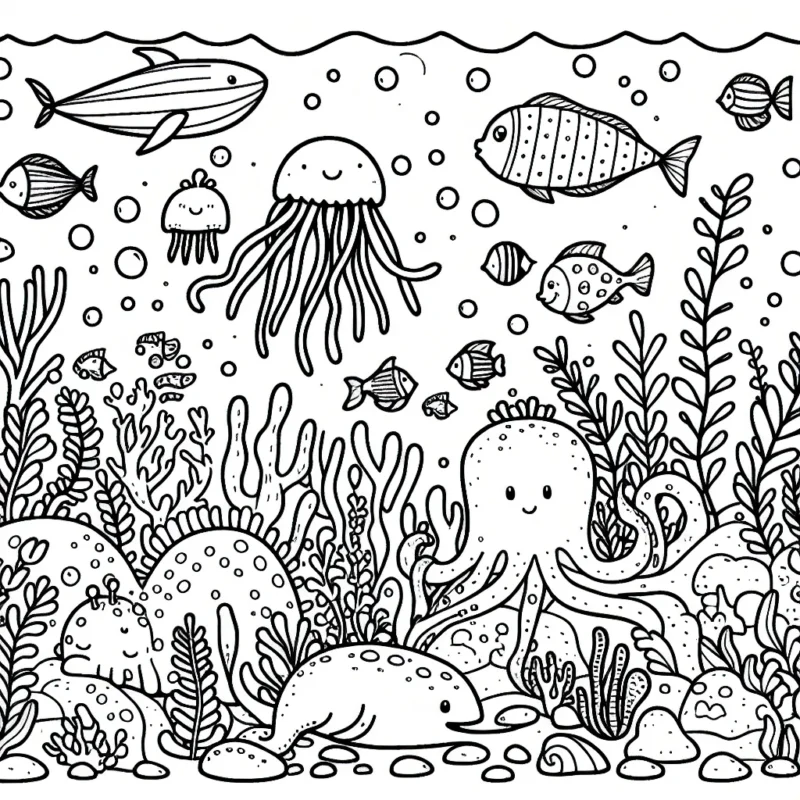 Imaginez une scène sous-marine avec de nombreuses créatures marines