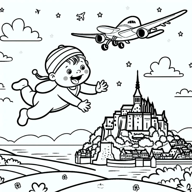 Un avion survolant le Mont Saint-Michel