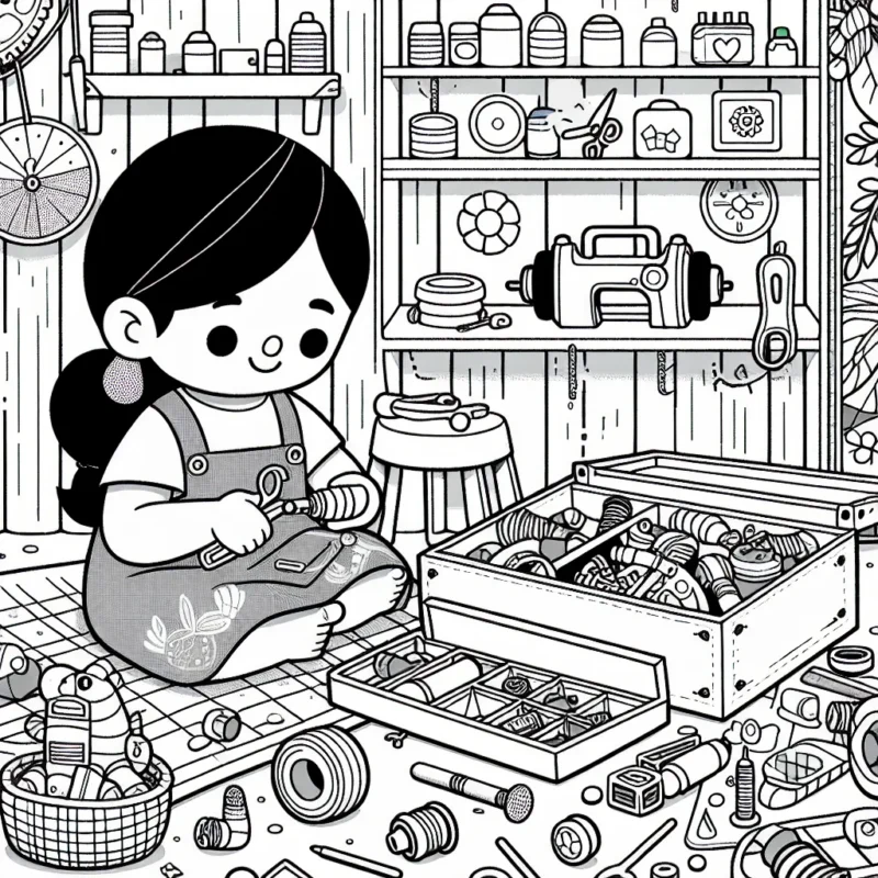 Une petite fille doit réparer des jouets cassés dans un atelier