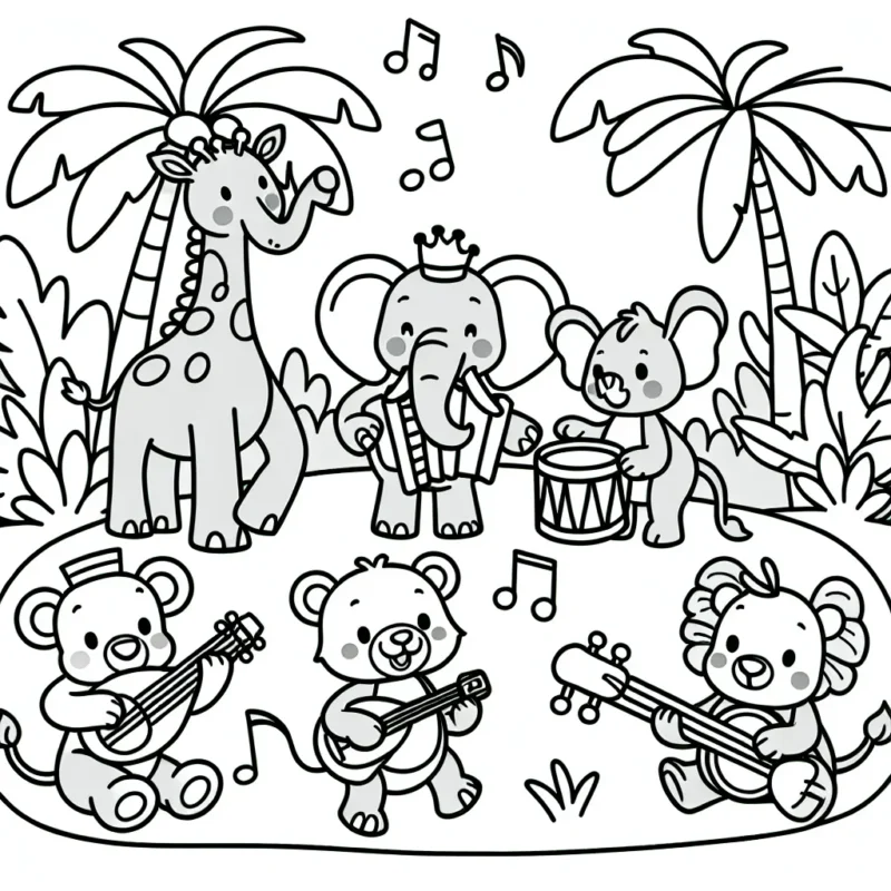 Imagine un spectacle d'animaux de la jungle jouant des instruments de musique