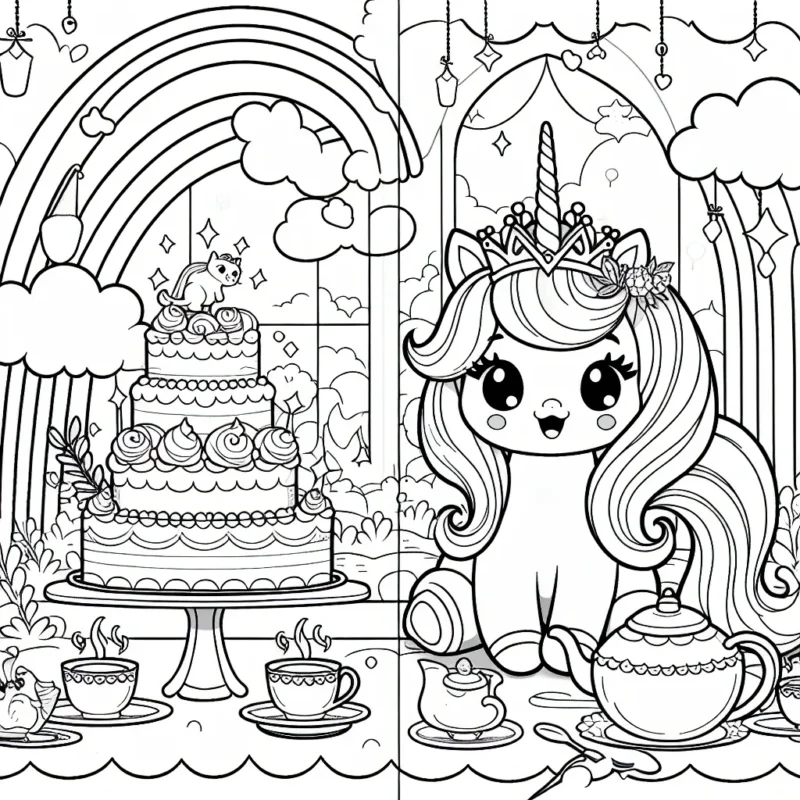 C'est l'heure du thé au palais de licorne magique. La princesse licorne invite ses amis les chats sirènes pour déguster des gâteaux arc-en-ciel et boire du thé pétillant de nuages.
