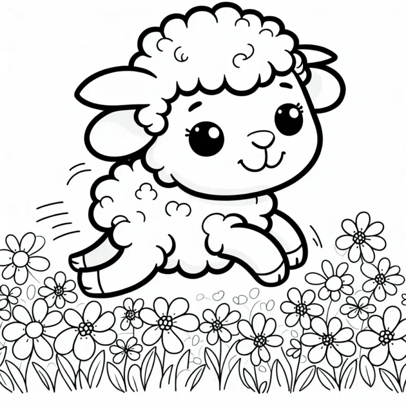 Un doux agneau bondissant dans un champ fleuri