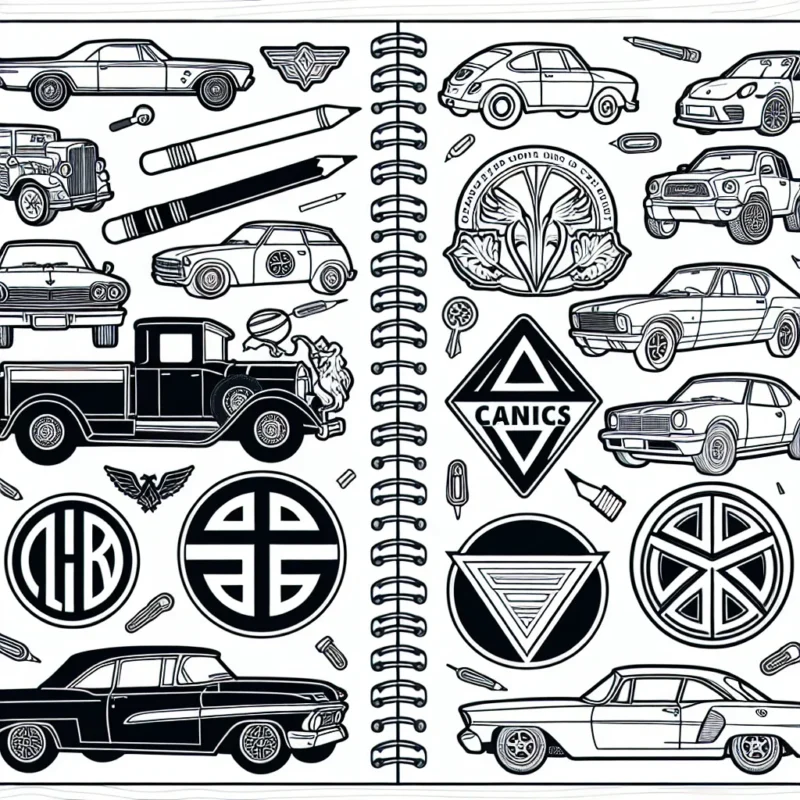 Crée un livre de coloriage représentant les marques de voitures célèbres du monde entier