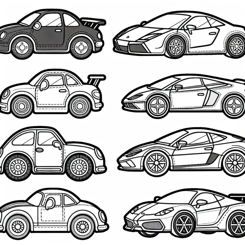 Dessiner une série de voitures par marque, en mettant en évidence les caractéristiques distinctives de chaque modèle.