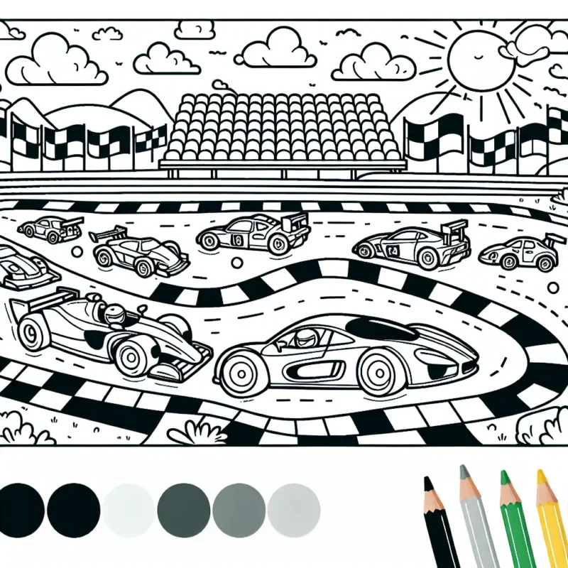 Une scène animée d'un circuit de course avec différentes voitures