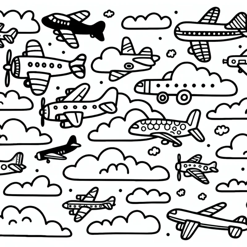 Imaginez un ciel rempli d'avions multicolores. Chaque avion a des détails et des motifs uniques.