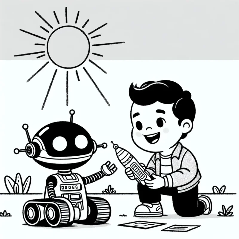 Par un après-midi ensoleillé, un petit garçon joue dehors avec son robot extra-terrestre. À quoi ressemblerait cette scène ?