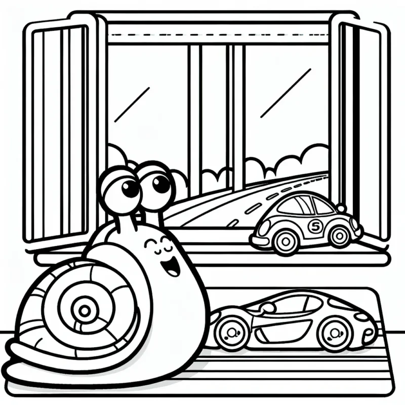 Jojo l'escargot contemple la course fascinante des voitures à travers sa fenêtre.