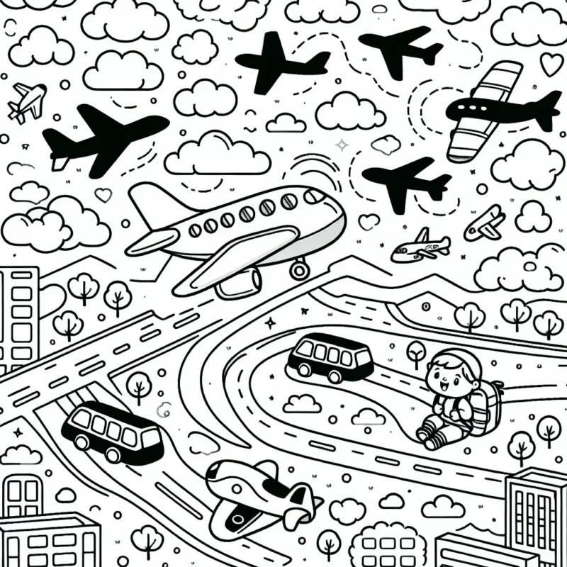 Une scène aérienne animée avec différents types d'avions