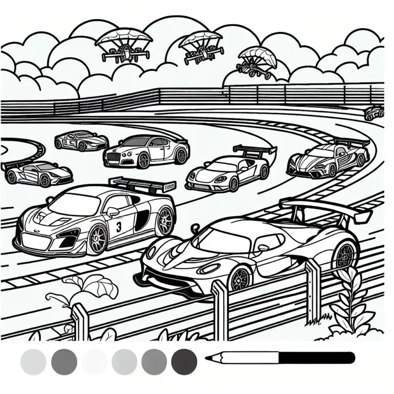 Imaginer une course vibrante de voitures de sport sur une piste trépidante. Il y a une variété de voitures de sport de différentes formes et modèles engagées dans une course féroce.