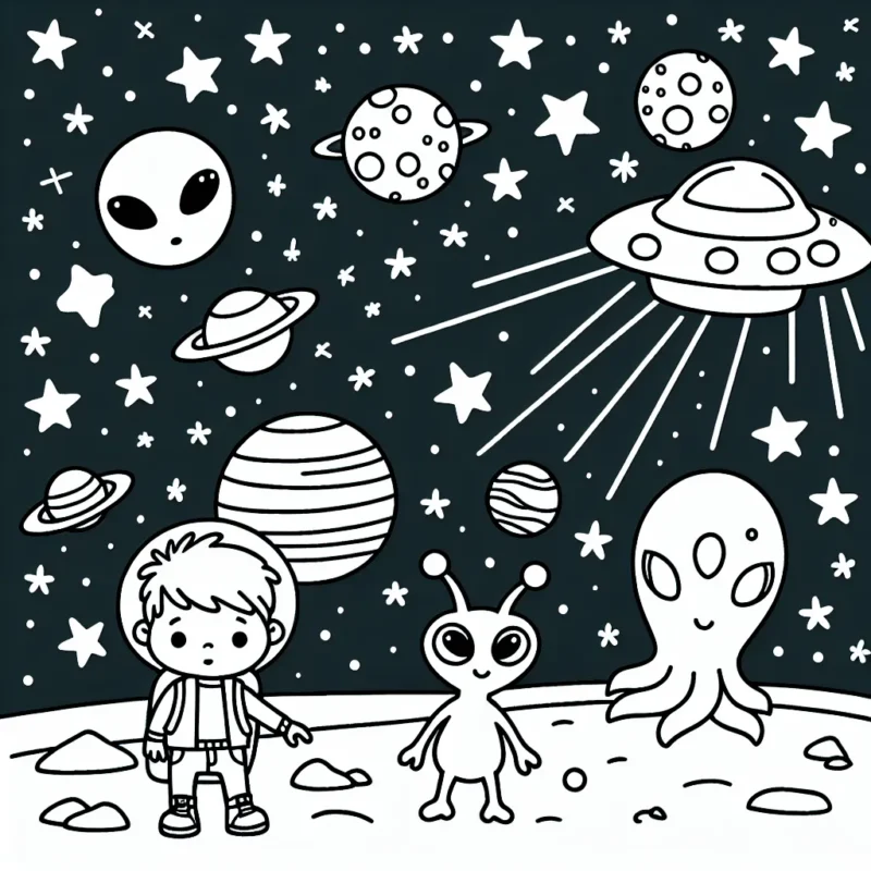 Un petit garçon voyage dans l'espace et rencontre des extraterrestres