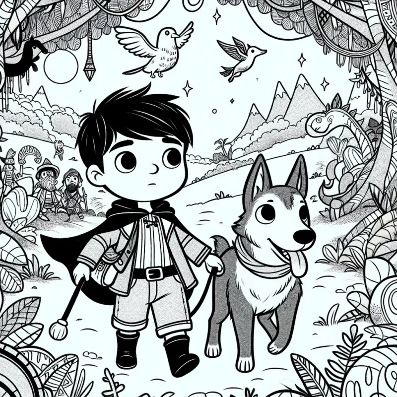 Le petit garçon et son fidèle chien partant à l'aventure dans un monde féerique rempli de créatures fantastiques.