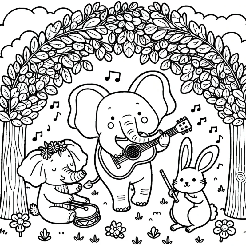 Une forêt enchantée avec des animaux qui jouent de la musique