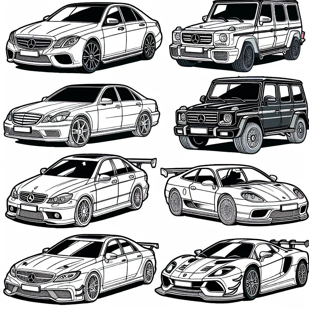 Colour in various cars by brand such as Lamborghini, Toyota, Audi, and Ferrari. Each car has distinctive features to help identify the brand. Don't forget to add your favorite colors!