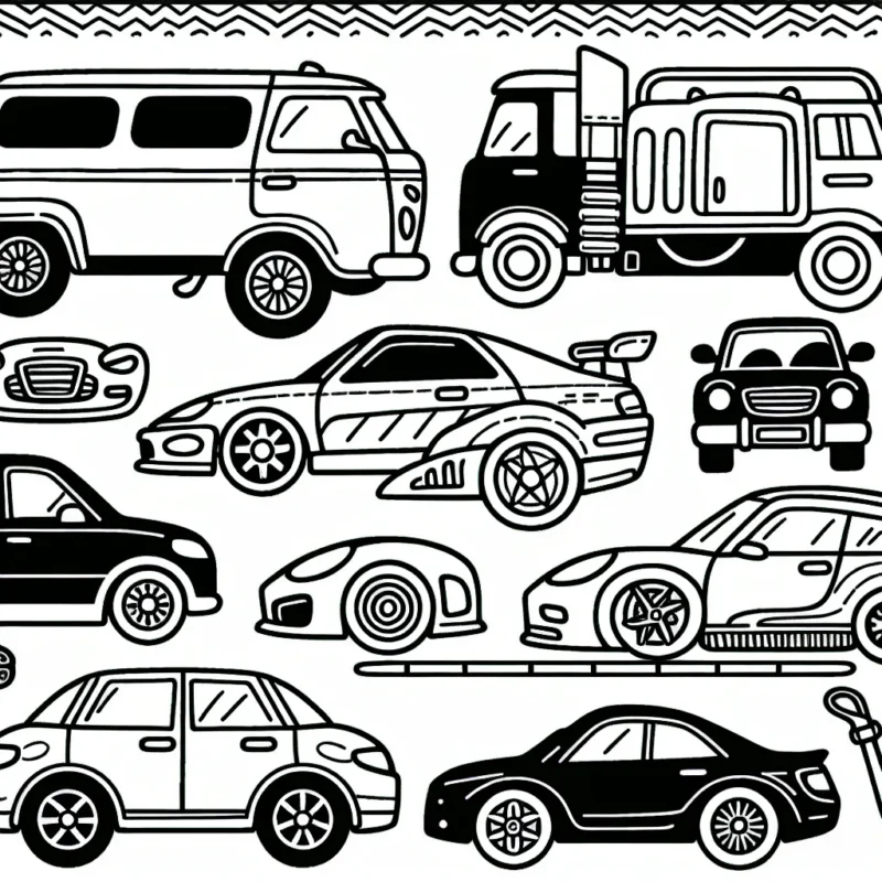 Une collection de voitures par marque à colorer, comprenant des modèles populaires de BMW, Audi, Mercedes, Ferrari et Lamborghini pour stimuler la créativité de votre enfant.