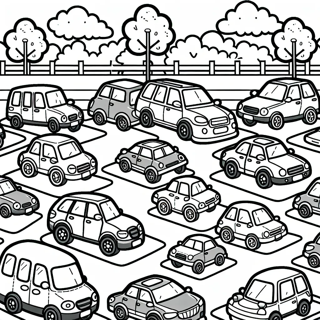 Des voitures de marques différentes ont été garées dans un grand parking imaginaire. Porsche, Ferrari, BMW, Mercedes, Audi, etc. Toutes ces voitures sont là, attendant d'être colorées.