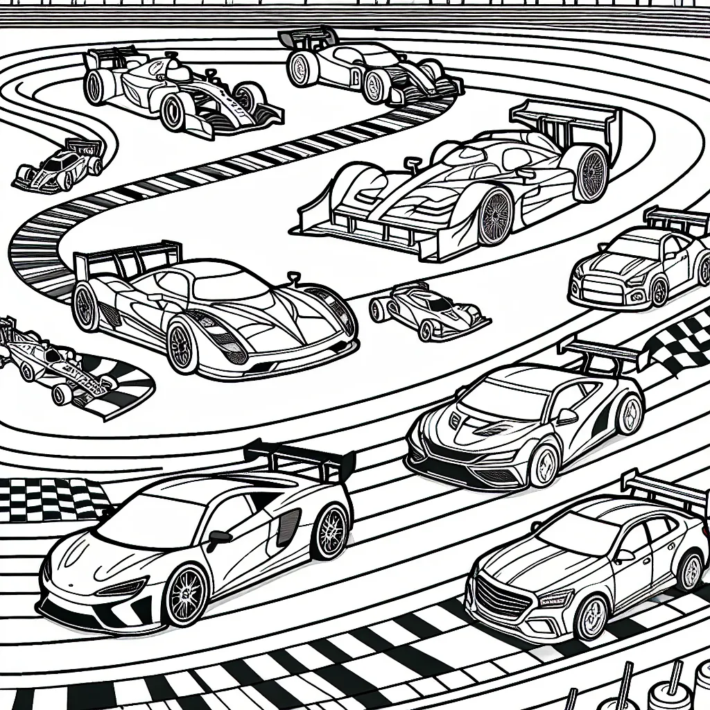 Un parcours de course avec différents types de voitures