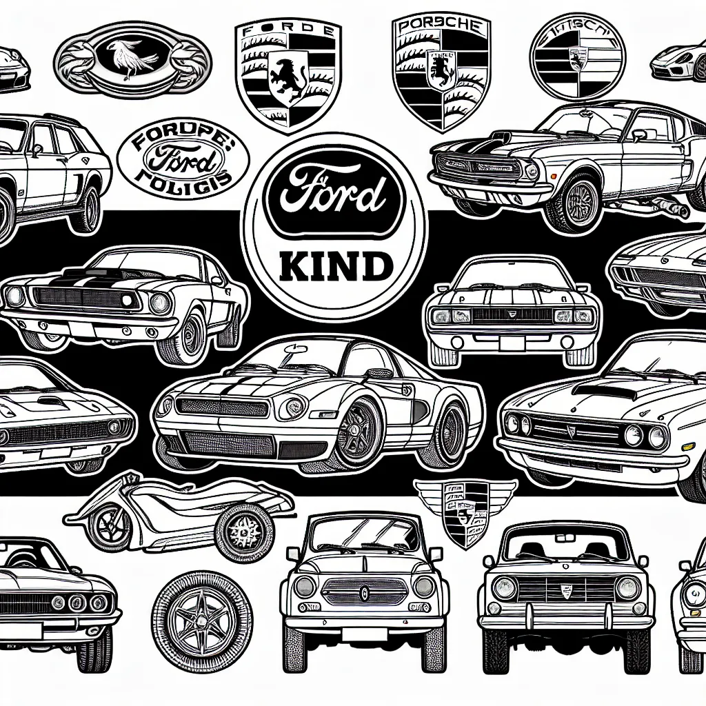 Rassemble toutes les marques préférées de voitures pour créer un coloriage passionnant! Chaque marque aura un modèle de voiture emblématique à colorier: pense à la Mustang pour Ford, la 911 pour Porsche, la Fiat 500 pour Fiat et tant d'autres. N'oublie surtout pas de remplir de couleurs vibrantes les logos de chaque marque détaillés dans le coin supérieur de chaque image.